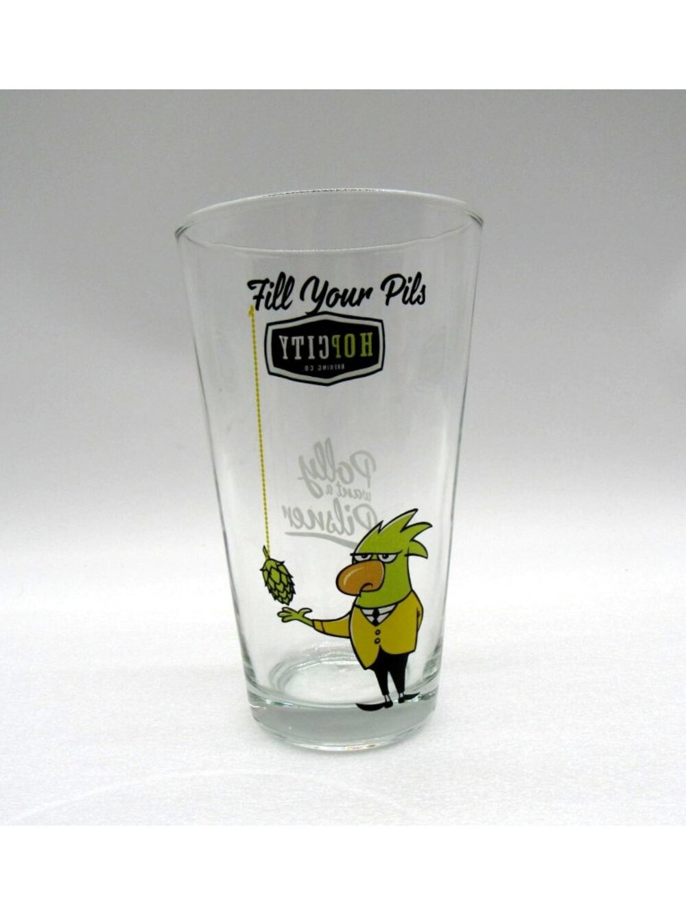 Hop City Polly Want a Pilsner Pint Glass Beer Cartoon Canada